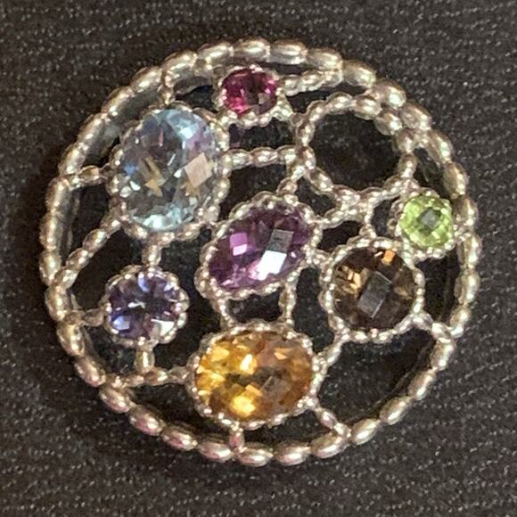 Sterling Silver and Multi Gemstone Pendant/Slide Circle Shape - Picture 2 of 5